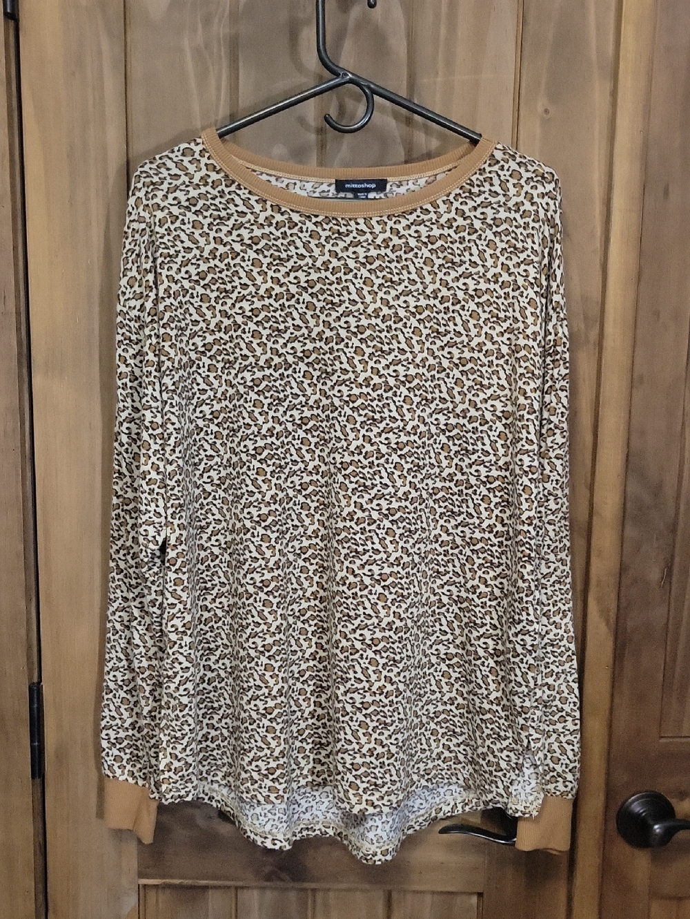 Leopard Print Long-Sleeve Top in Tan